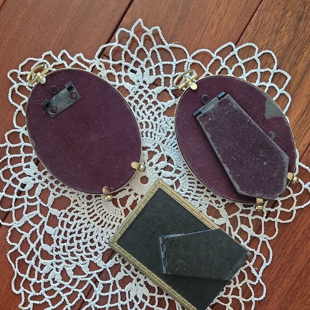 Vintage Brass Mini Picture Frames Oval and Rectangle 3 to 4 Inch Set of 3 - Picture 8 of 9
